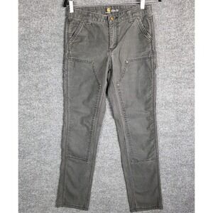 Carhartt Canvas Carpenter Work Pants Women's 2 Black Double Knee Slim Fit Jeans